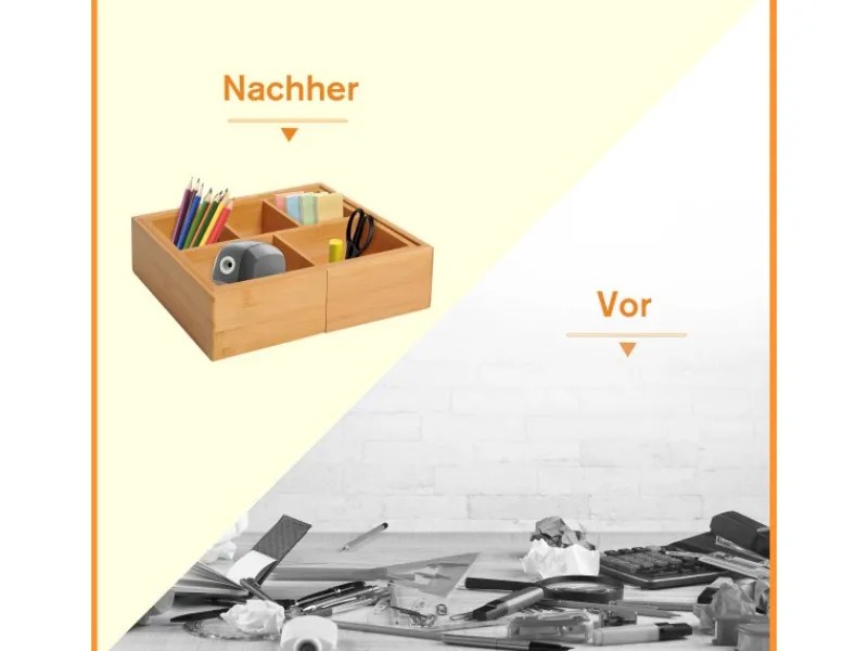 Discount Aufbewahrungsbox Organizer Ausziehbar Bambus Natur 24,6 x 17,6 x 7 cm Küchen-Ordnungssysteme