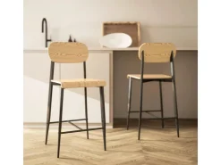 Discount HOMCOM Barhocker 2er Set Barstuhl Küchenstuhl Naturholz+Schwarz
