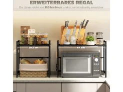 Discount HOMCOM Erweiterbares Mikrowellenregal Mikrowellenständer mit 3 Haken Küchenregal