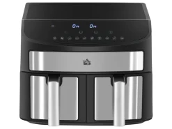 HOMCOM Haushaltsgeräte<Heißluftfritteuse mit Doppelkammer Airfryer 10 Programmen 2400 W Schwarz