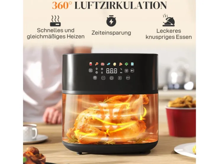 HOMCOM Haushaltsgeräte<Heißluftfritteuse Stahl Kunststoff 41L x 32,5B x 32H cm Schwarz