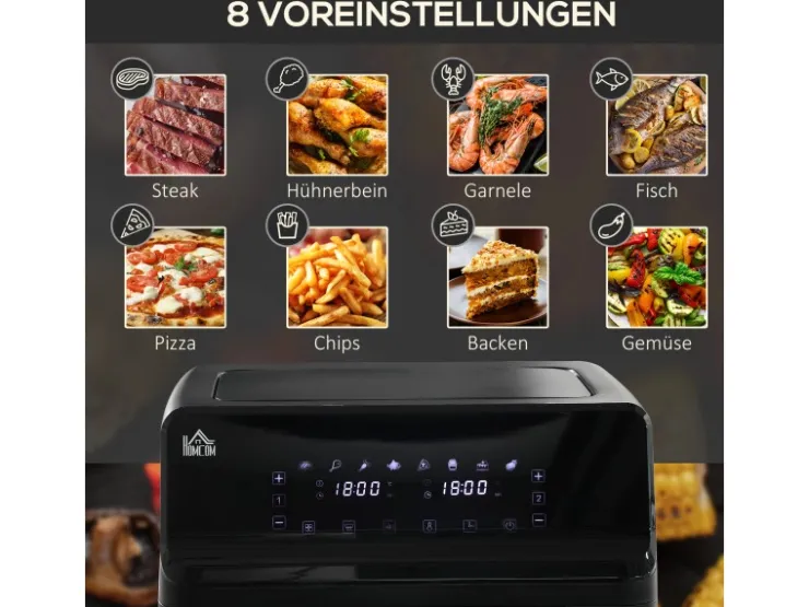 Clearance HOMCOM Heißluftfritteuse Stahl Kunststoff Schwarz 38,5L x 38B x 30,5H cm