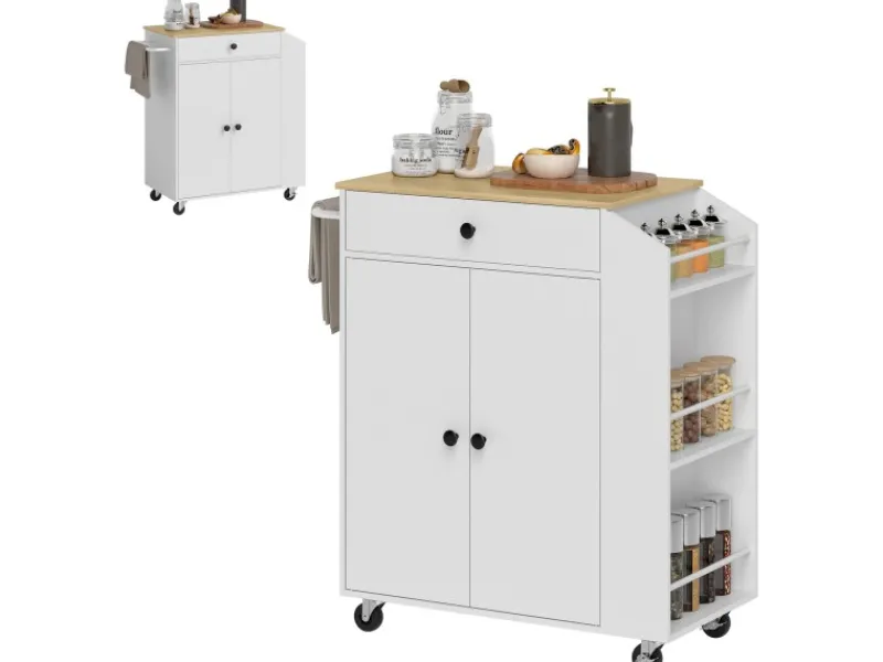 Clearance Kücheninsel mit Arbeitsplatte Spanplatte MDF Weiß 82L x 38B x 86,5H cm Kücheninseln|Servierwagen