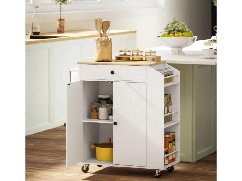 Clearance Kücheninsel mit Arbeitsplatte Spanplatte MDF Weiß 82L x 38B x 86,5H cm Kücheninseln|Servierwagen