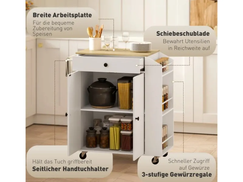 Clearance Kücheninsel mit Arbeitsplatte Spanplatte MDF Weiß 82L x 38B x 86,5H cm Kücheninseln|Servierwagen