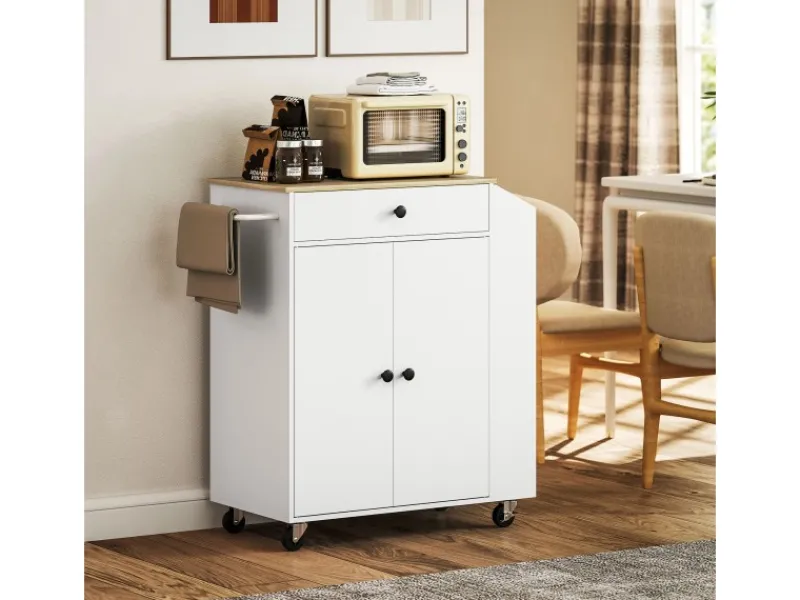 Clearance Kücheninsel mit Arbeitsplatte Spanplatte MDF Weiß 82L x 38B x 86,5H cm Kücheninseln|Servierwagen