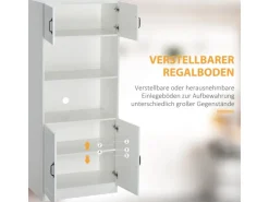 HOMCOM Küchenschrank mit 2 Regalen 2 Schränken Verstellbaren Anti-Kipp-Gurt Weiß
