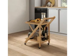 Discount HOMCOM Küchenwagen mit Arbeitsplatte Bambus Naturholz 66L x 40B x 70H cm