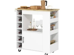 HOMCOM Servierwagen|Schneidebretter<Küchenwagen mit Arbeitsplatte Spanplatte Eiche 83L x 40B x 83H cm