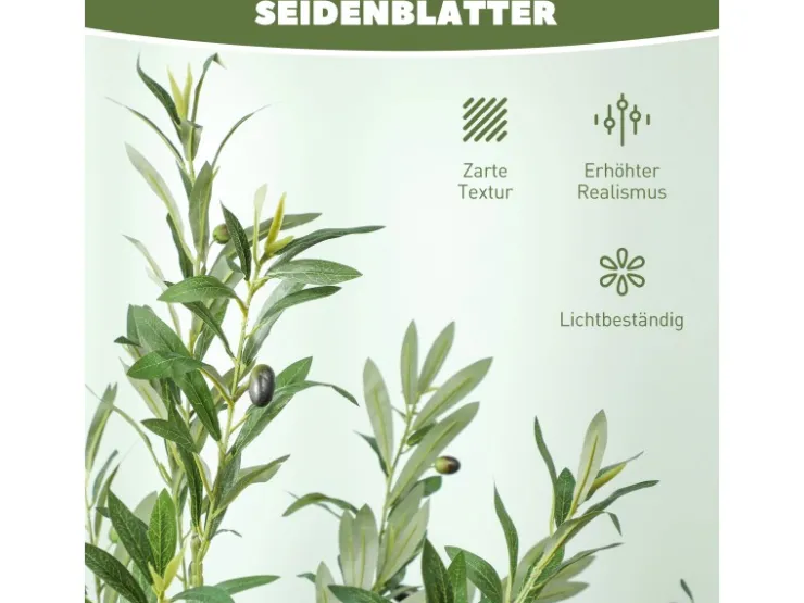 Clearance HOMCOM Künstlicher Olivenbaum Groß 180 cm Plastik Künstliche Pflanzen