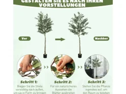 Clearance HOMCOM Künstlicher Olivenbaum Groß 180 cm Plastik Künstliche Pflanzen