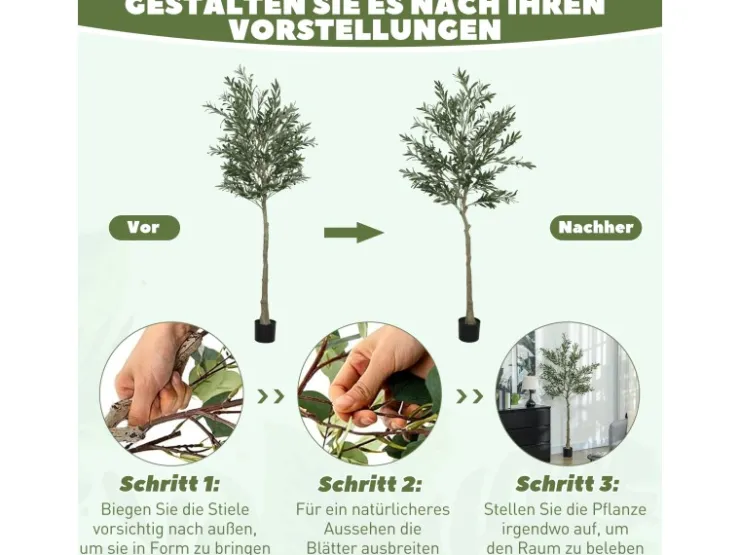 Clearance HOMCOM Künstlicher Olivenbaum Groß 180 cm Plastik Künstliche Pflanzen