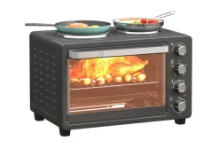 Clearance Minibackofen Edelstahl Hartglas Schwarz 48,6L x 36,3B x 33H cm Kochfelder