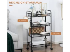 Best HOMCOM Servierwagen mit Haken Stahl Schwarz 45L x 26,5B x 84H cm