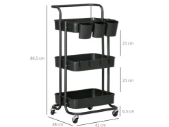HOMCOM Servierwagen<Servierwagen mit Haken Stahl ABS Schwarz 42L x 38B x 86,5H cm