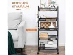 HOMCOM Servierwagen<Servierwagen mit Haken Stahl Schwarz 45L x 26,5B x 106H cm