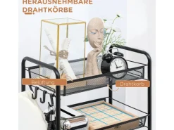 HOMCOM Servierwagen<Servierwagen mit Haken Stahl Schwarz 45L x 26,5B x 106H cm