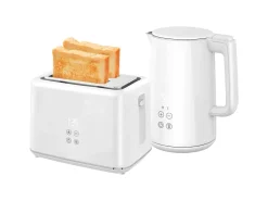 HOMCOM Haushaltsgeräte<Wasserkocher-Toaster-Set Kunststoff Edelstahl 21,5L x 15,5B x 25,1H cm Weiß