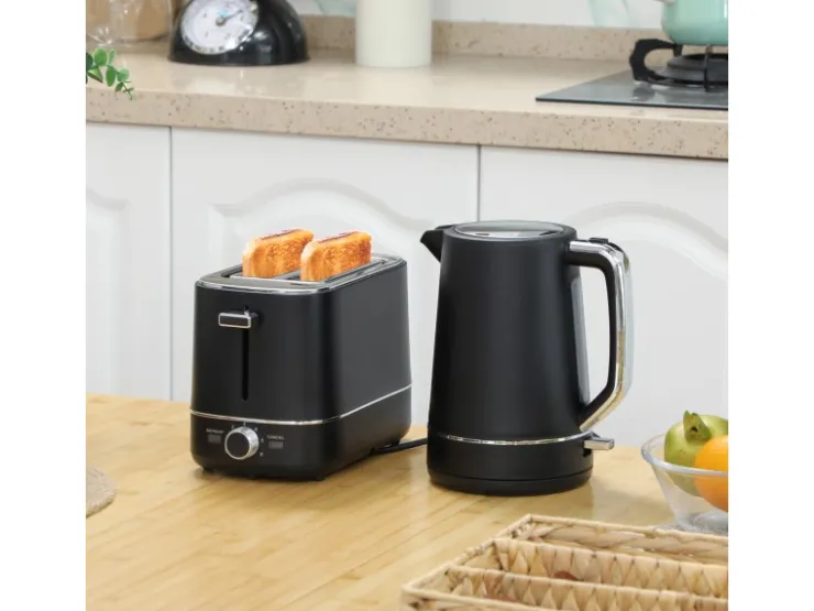 HOMCOM Kaffeemaschinen|Haushaltsgeräte<Wasserkocher Toaster Set Kunststoff Schwarz 21,2L x 16B x 24,3H cm