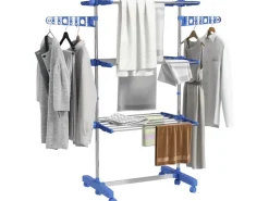 Outlet Wäschetrockner mit Rollen Seitenflügel Stahl Blau 80/142 x 55 x 152 cm Wäschetrockner