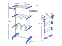 Outlet Wäschetrockner mit Rollen Seitenflügel Stahl Blau 80/142 x 55 x 152 cm Wäschetrockner