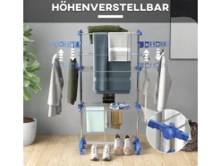 Outlet Wäschetrockner mit Rollen Seitenflügel Stahl Blau 80/142 x 55 x 152 cm Wäschetrockner