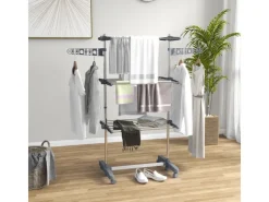 Discount HOMCOM Wäschetrockner mit Rollen 3 Ebenen Klappbar Stahl Grau 142 x 55 x 152 cm