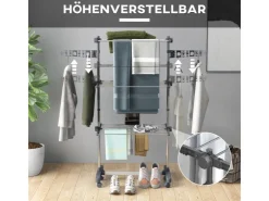 Discount HOMCOM Wäschetrockner mit Rollen 3 Ebenen Klappbar Stahl Grau 142 x 55 x 152 cm
