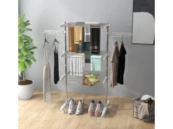 Discount HOMCOM Wäschetrockner mit Rollen 3 Ebenen Klappbar Stahl Weiß 80/142 x 55 x152cm