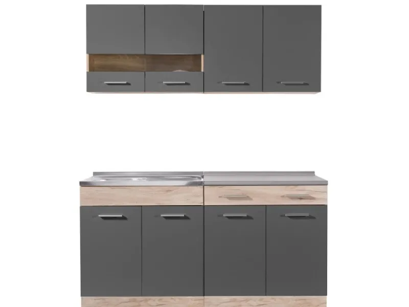 New Küchenzeile 160 cm Eiche Grau Single-Küchen