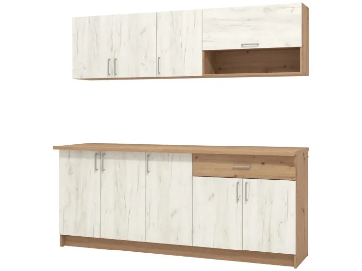 Homestyle4u Miniküchen|Küchenregale<Küchenzeile ohne Geräte 200 cm Eiche
