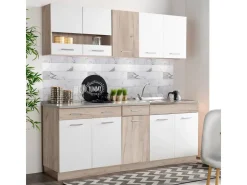 Online Homestyle4u Küchenzeile ohne Geräte 200 cm Eiche Matt 2356