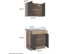 Clearance Homestyle4u Küchenzeile 80x207x60 in Grau 2361