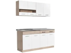 Hot Homestyle4u Moderne Küche ohne Geräte 160x206,5x60 cm in Eiche Braun 2354