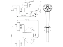 Hot Ideal Standard Badearmatur Ceraplan Chrom Aufputz mit Handbrause-Set