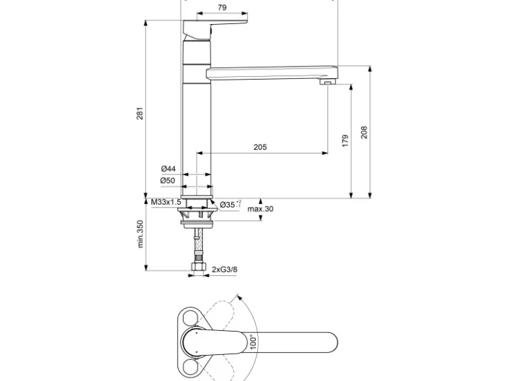 Hot Küchenarmatur Ceraflex BlueStart Vorfenstermontage Chrom Einhebelmischer