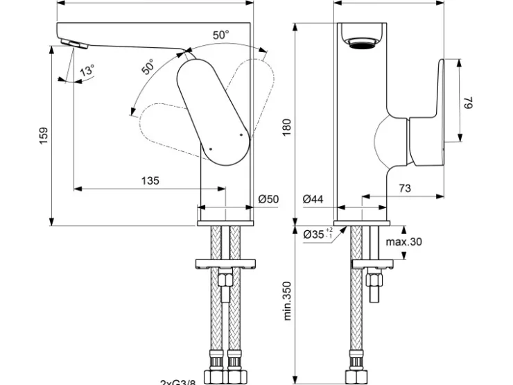 Ideal Standard Einhebelmischer<Waschtischarmatur Cerafine O H155 ohne Ablaufgarnitur Chrom