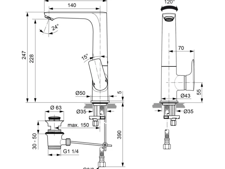 Sale Ideal Standard Waschtischarmatur Connect Air mit hohem Auslauf Silver Storm Silber