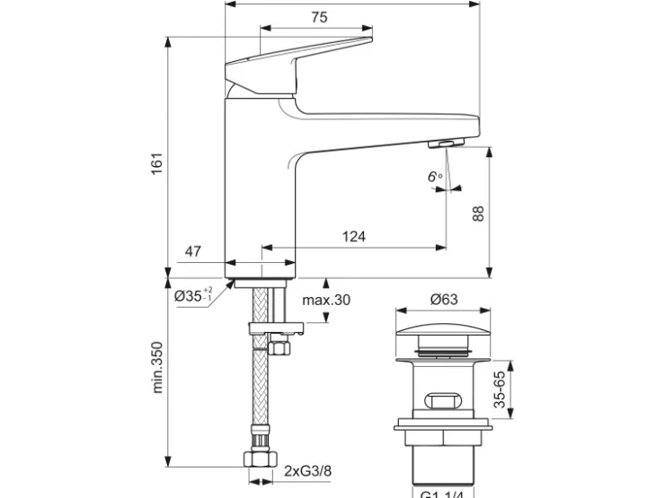 Clearance Ideal Standard Waschtischarmatur Chrom mit PushOpen-Ventil Ceraplan H90
