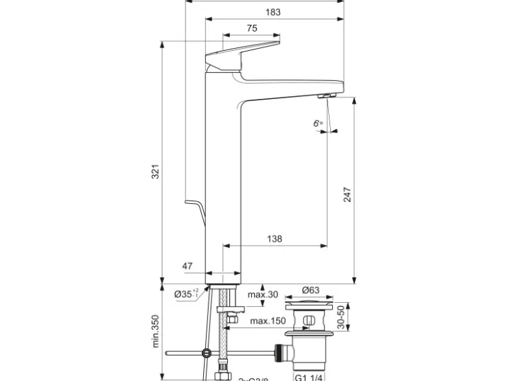 Ideal Standard Einhebelmischer<Waschtischarmatur Ceraplan Chrom H250