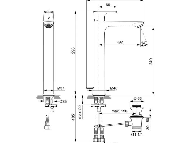 Ideal Standard Einhebelmischer<Waschtischarmatur Connect Air verlängerter Sockel Silver Storm Silber