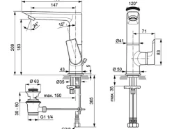 Outlet Ideal Standard Waschtischarmatur Tesi hoher Auslauf Chrom