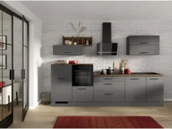 Impuls Küchen Einbauküchen<Küchenzeile IBZ4320GL 320 cm  ohne E-Geräte Grafit