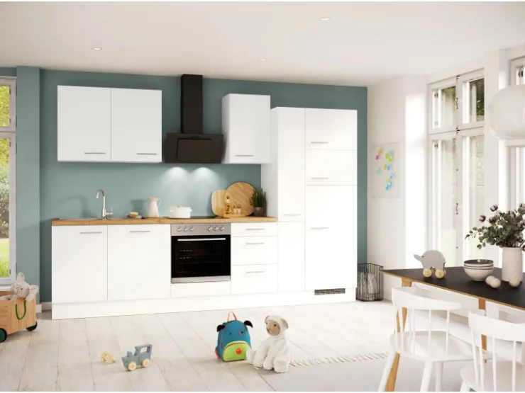 Clearance Impuls Küchen Küchenzeile IBZ43108V 310 cm ohne E-Geräte Weiß