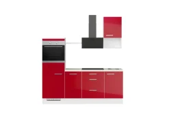 Discount Küchenzeile IKZ1215L3 215 cm Hochglanz mit E-Geräten Winkelküchen|Kühlschränke