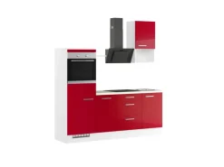 Discount Küchenzeile IKZ1215L3 215 cm Hochglanz mit E-Geräten Winkelküchen|Kühlschränke