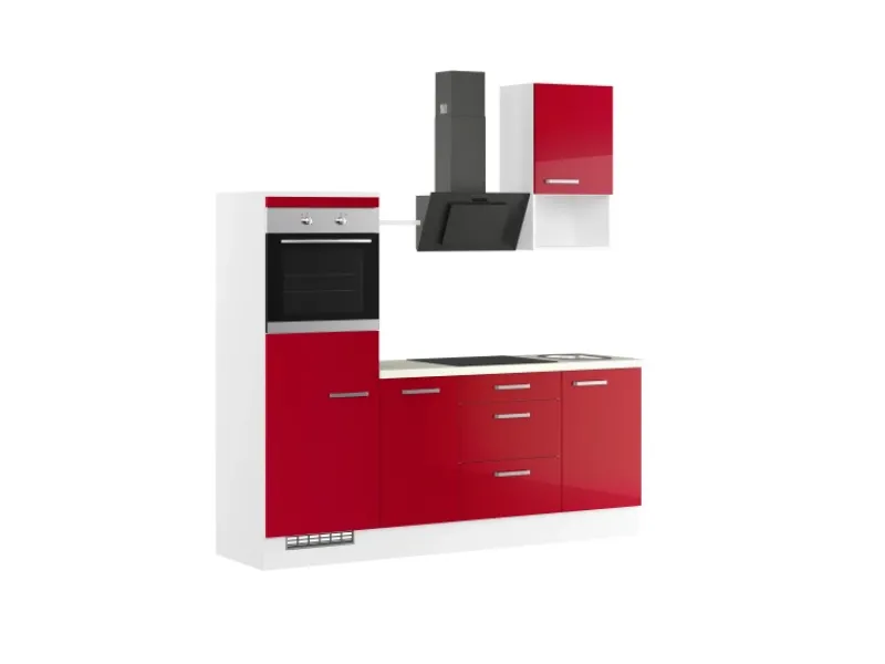 Discount Küchenzeile IKZ1215L3 215 cm Hochglanz mit E-Geräten Winkelküchen|Kühlschränke