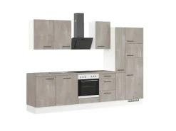 Clearance Impuls Küchen Küchenzeile IKZ1310X8 310 cm -Optik natur mit E-Geräten Beton