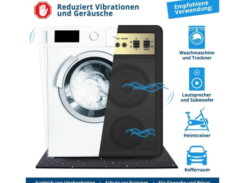 Antivibrationsmatte Schallschutzmatte nach Maß Stärke 1 cm 125 x 200 cm Gefrierschränke|Kühlschränke
