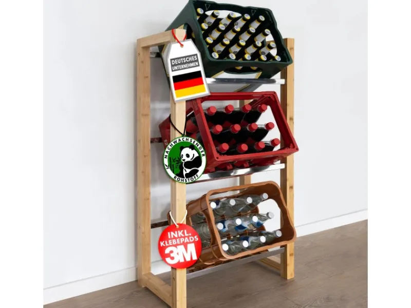 Bambus-Flaschenkastenständer Flash - Robustes Lagerregal für Büro, Küche, Garage oder Flur - 112 x 56 x 32 cm Küchen-Ordnungssysteme|Küchenregale